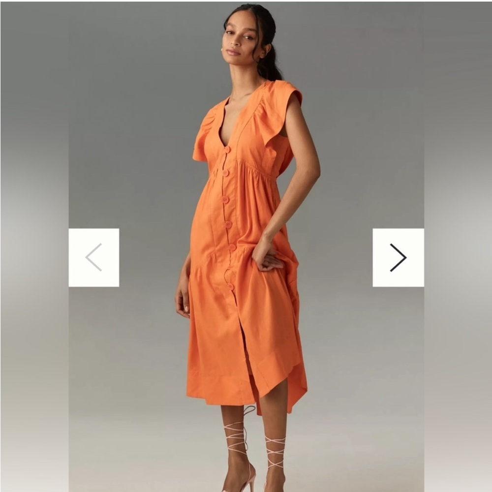 Anthropologie The Renee Flutter Sleeve Linen Button Front Dress